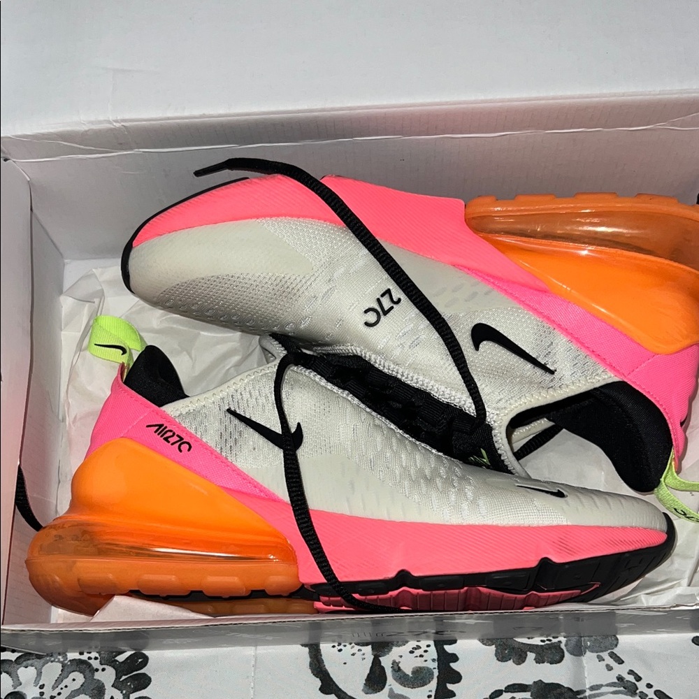 Nike Air Max 270 White, Pink, and Orange Sneakers Size 7 1/2